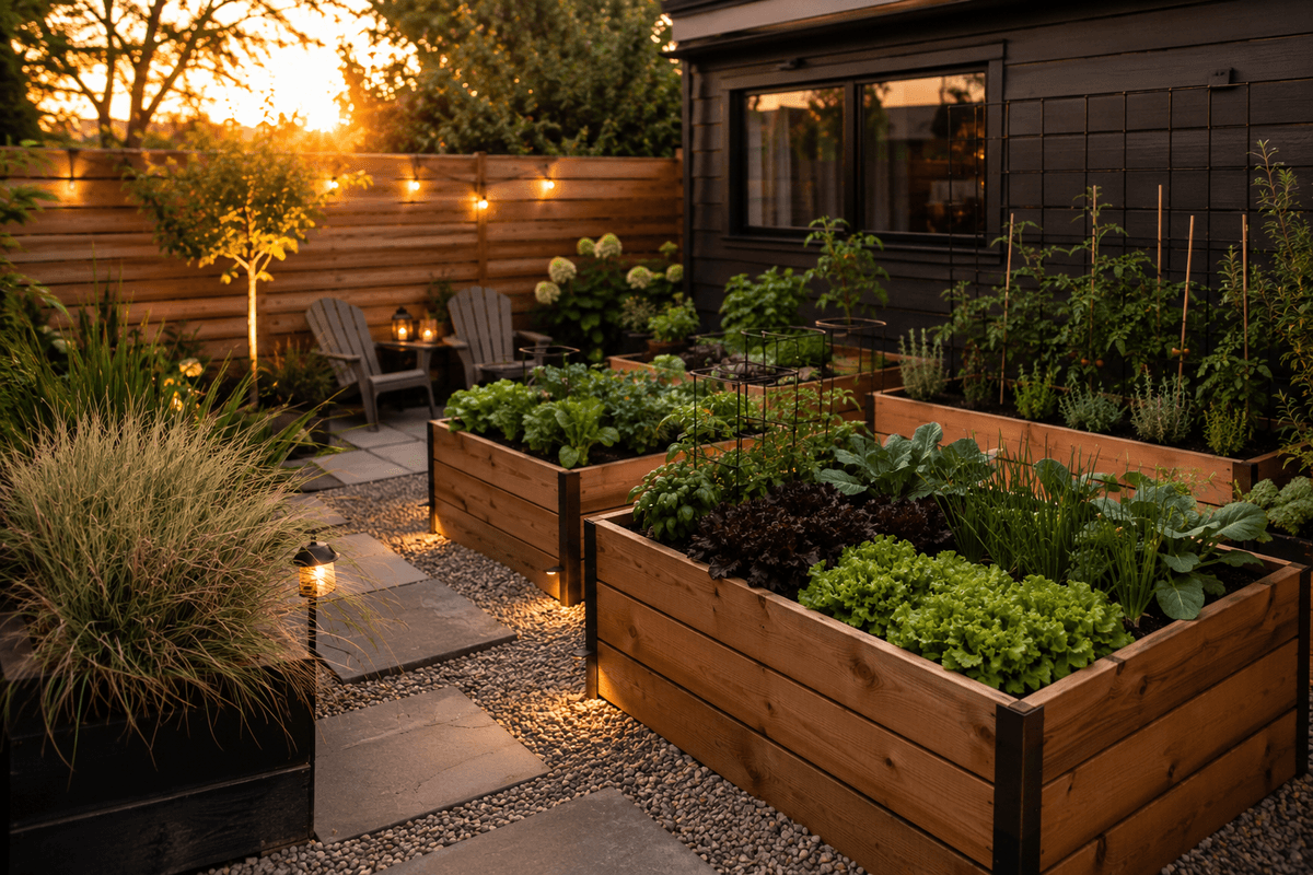 raised garden beds in small backyard