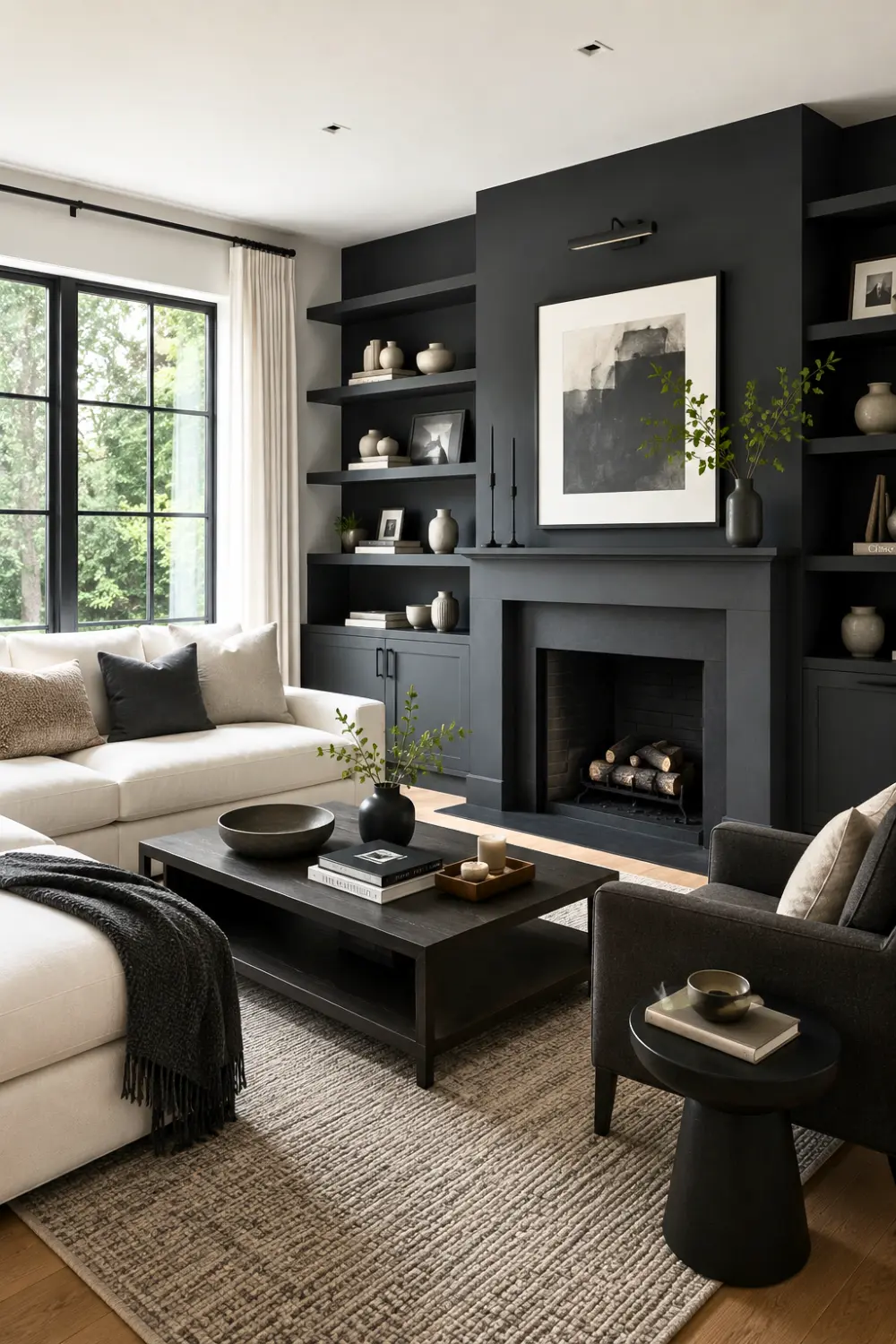 charcoal white living room color palette