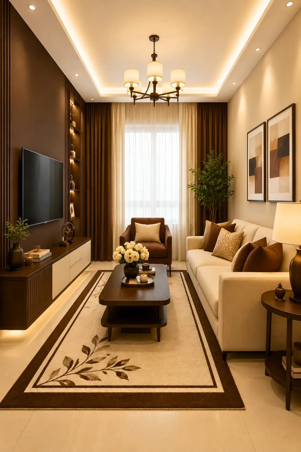 chocolate brown cream living room color palette
