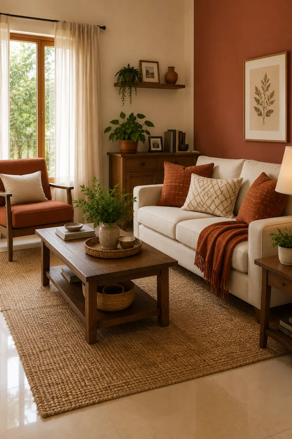 rust ivory living room color palette