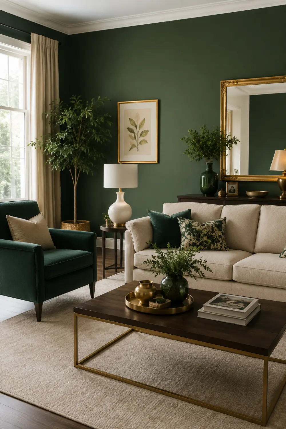 emerald green gold living room color palette