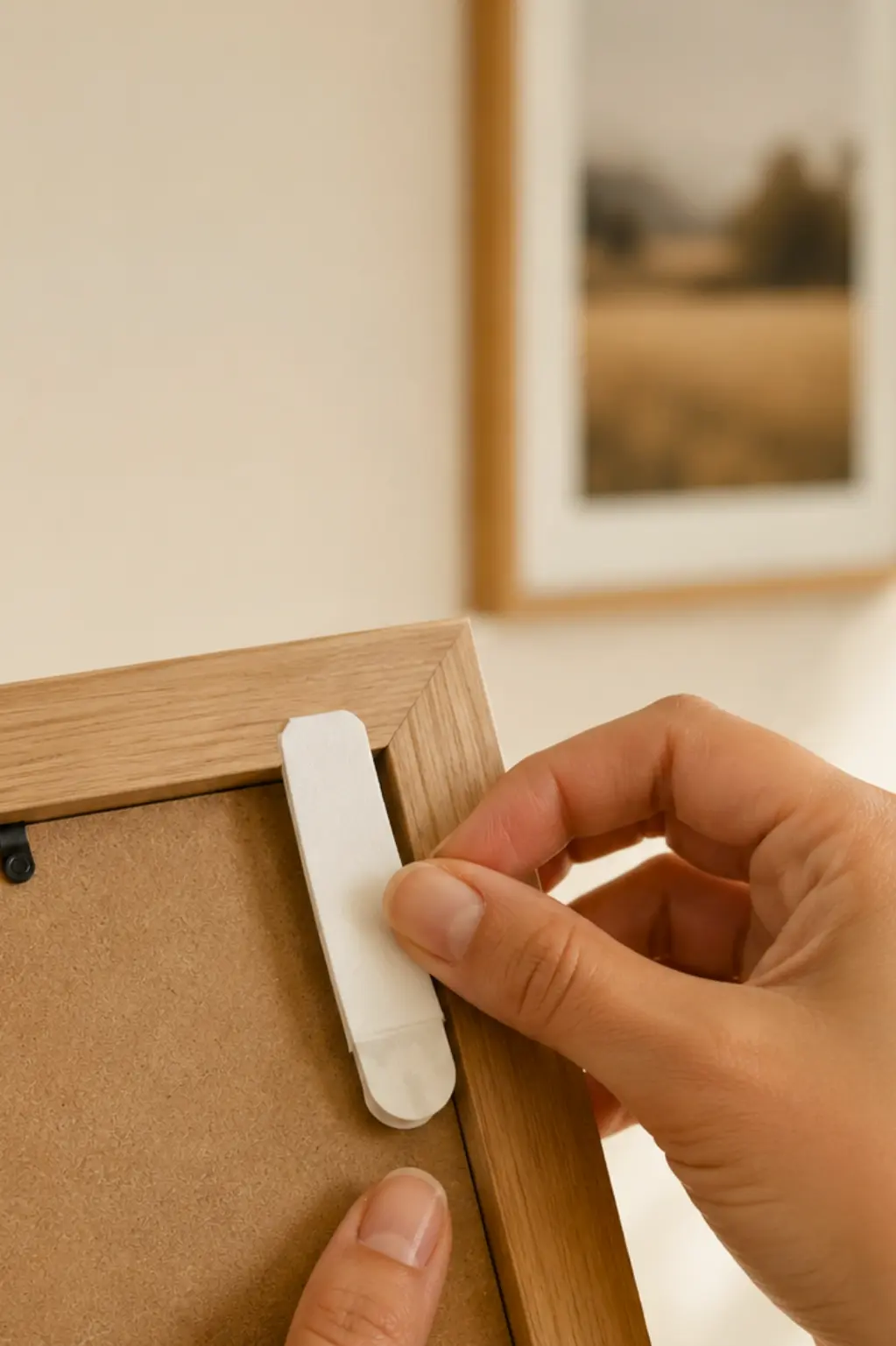 adhesive strip picture frame application