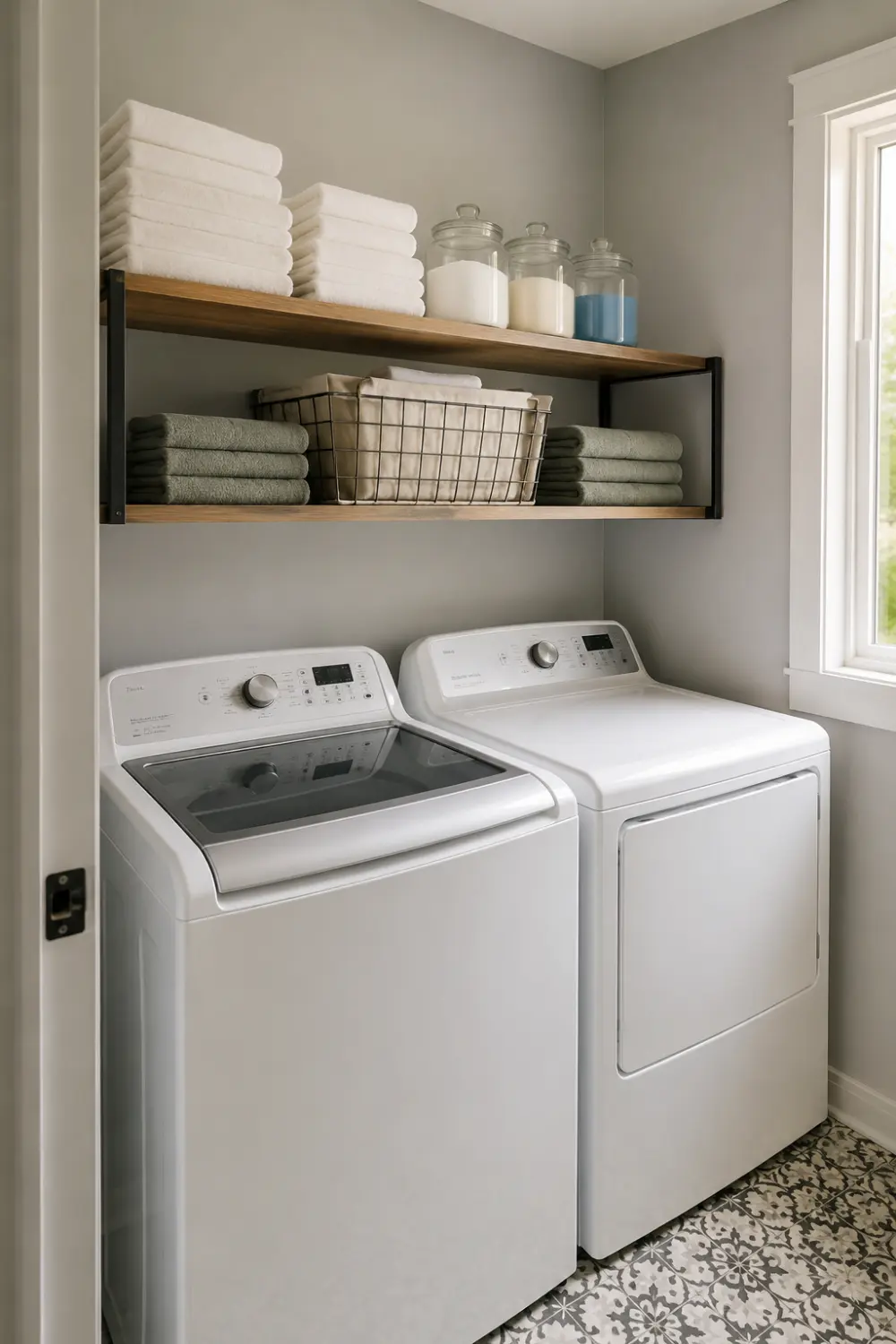 small laundry room vertical storage shelf