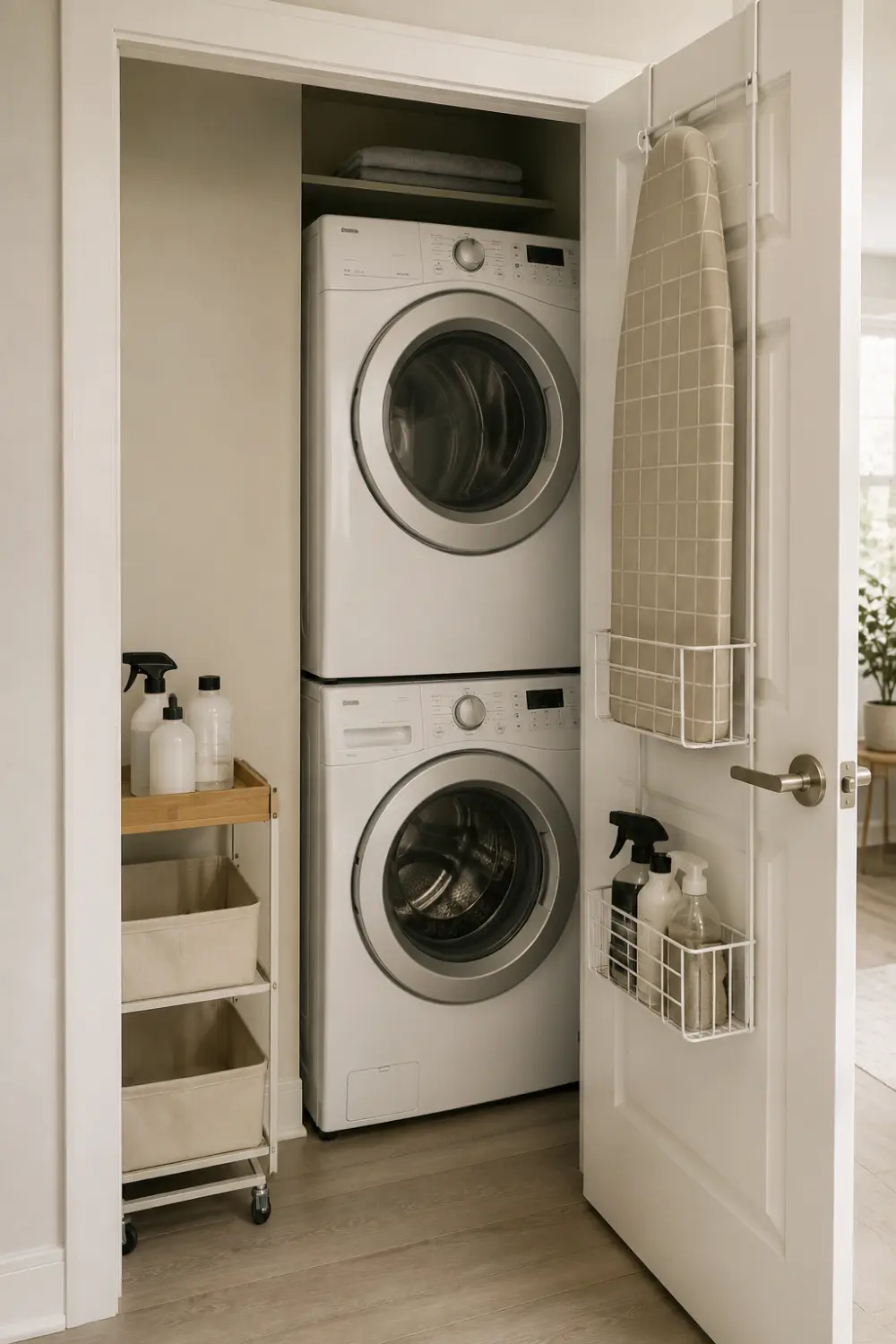 apartment laundry room storage no drilling