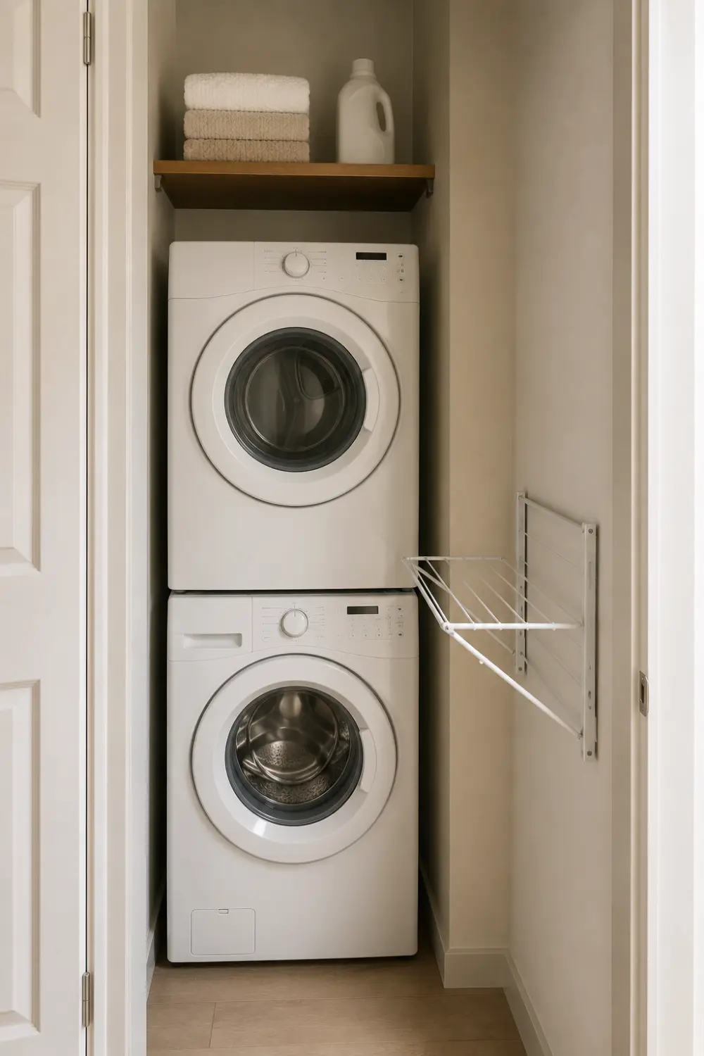 stacked washer dryer storage ideas