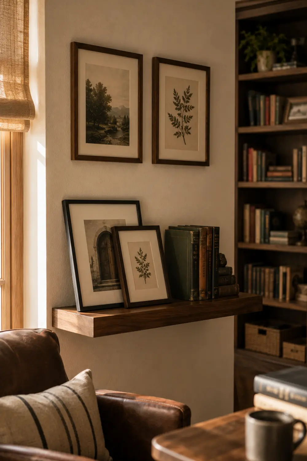 floating shelf corner wall gallery