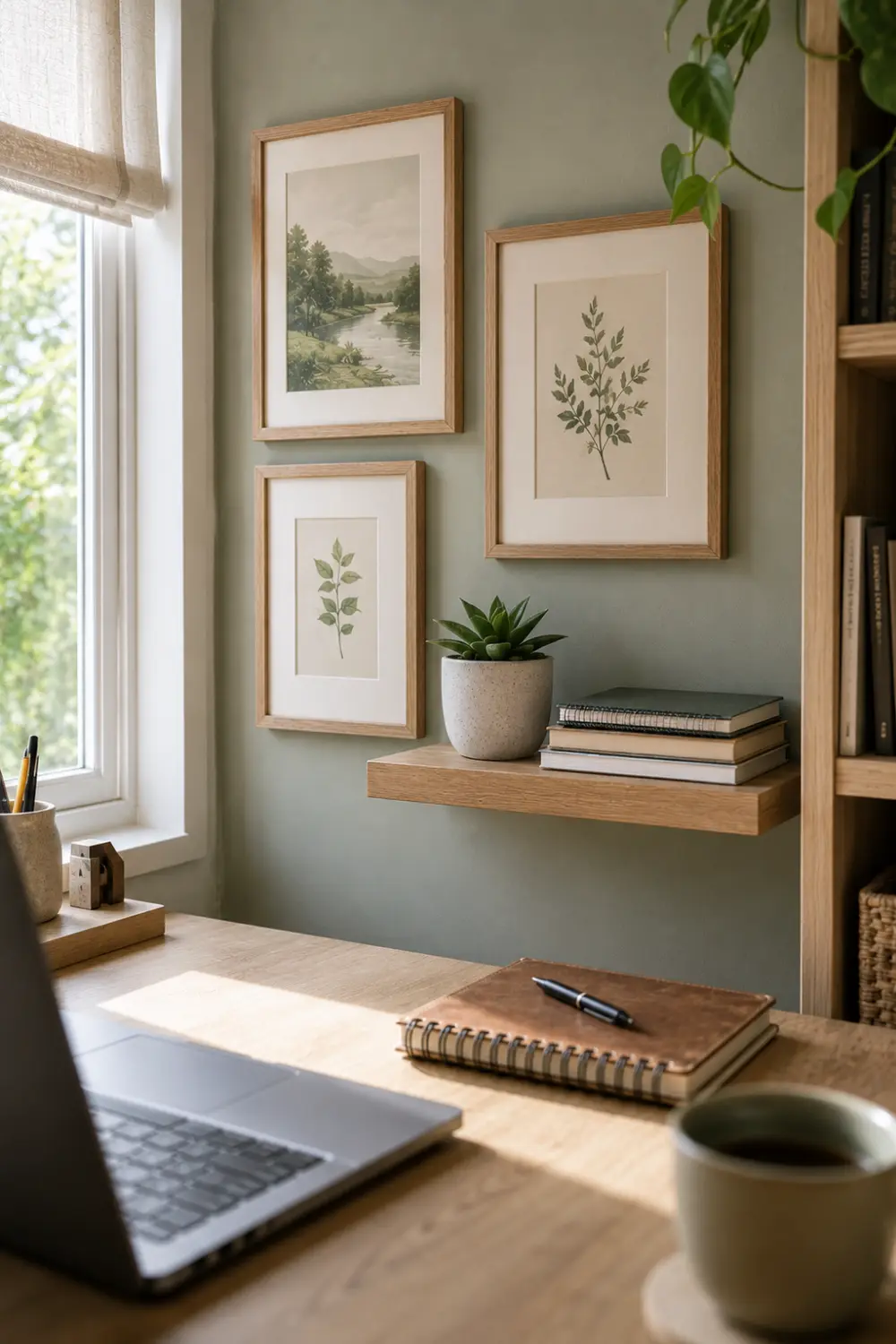 home office corner wall gallery