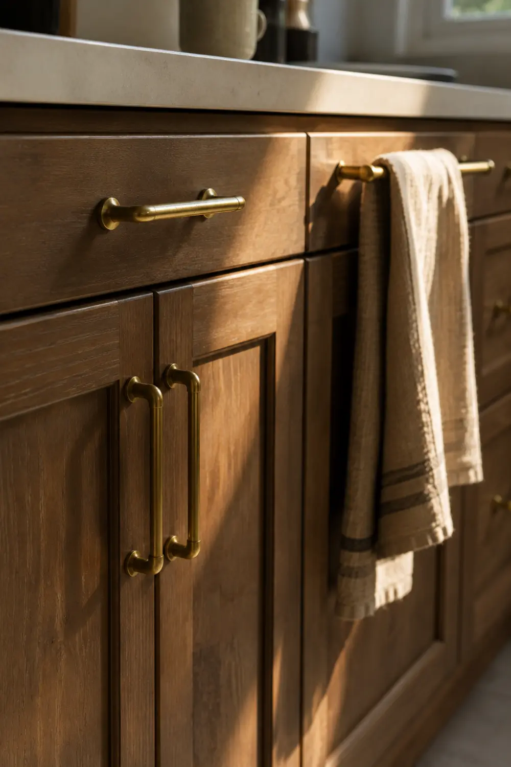 brushed brass cabinet hardware closeup