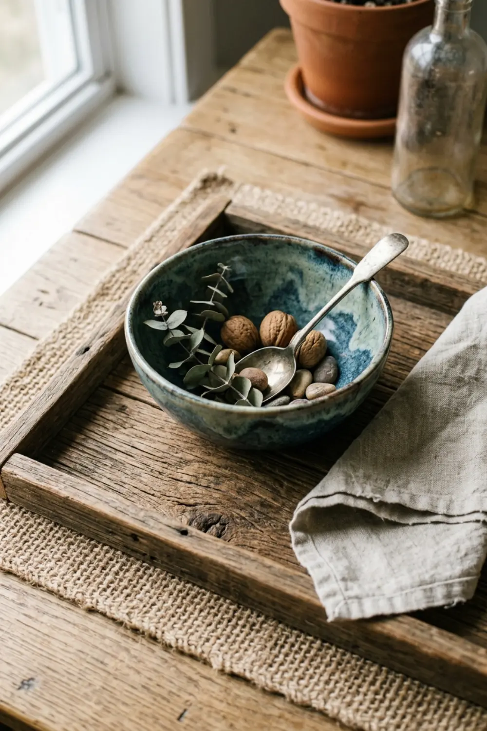 natural wood ceramic tray detail