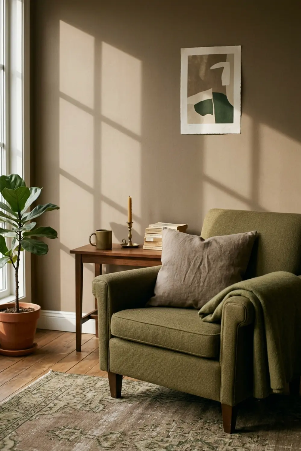 warm taupe olive living room palette