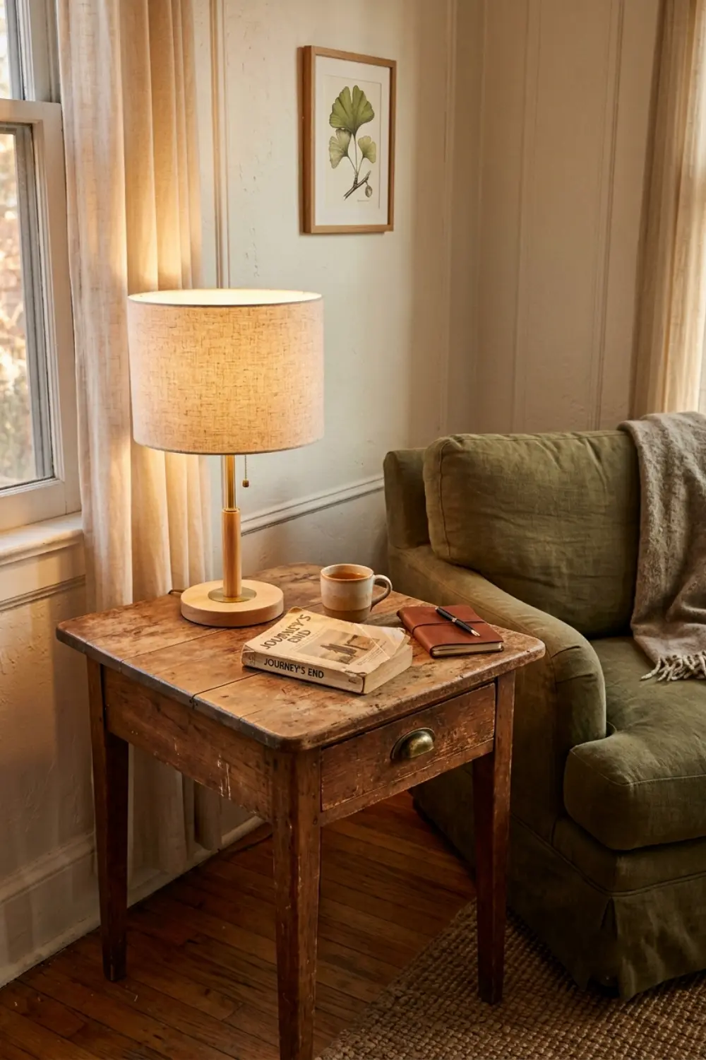 vintage wood side table living room