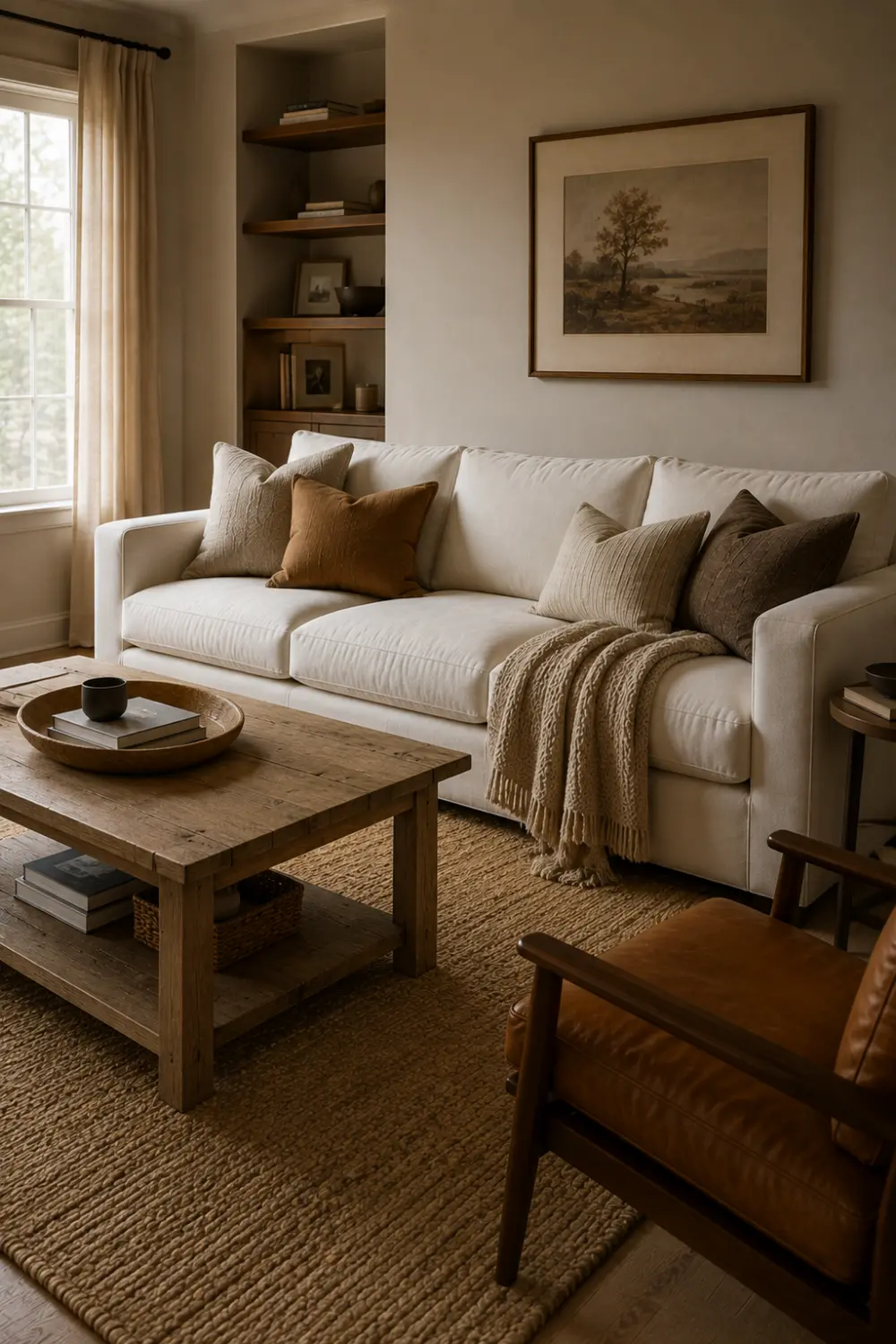 warm neutral colors white couch