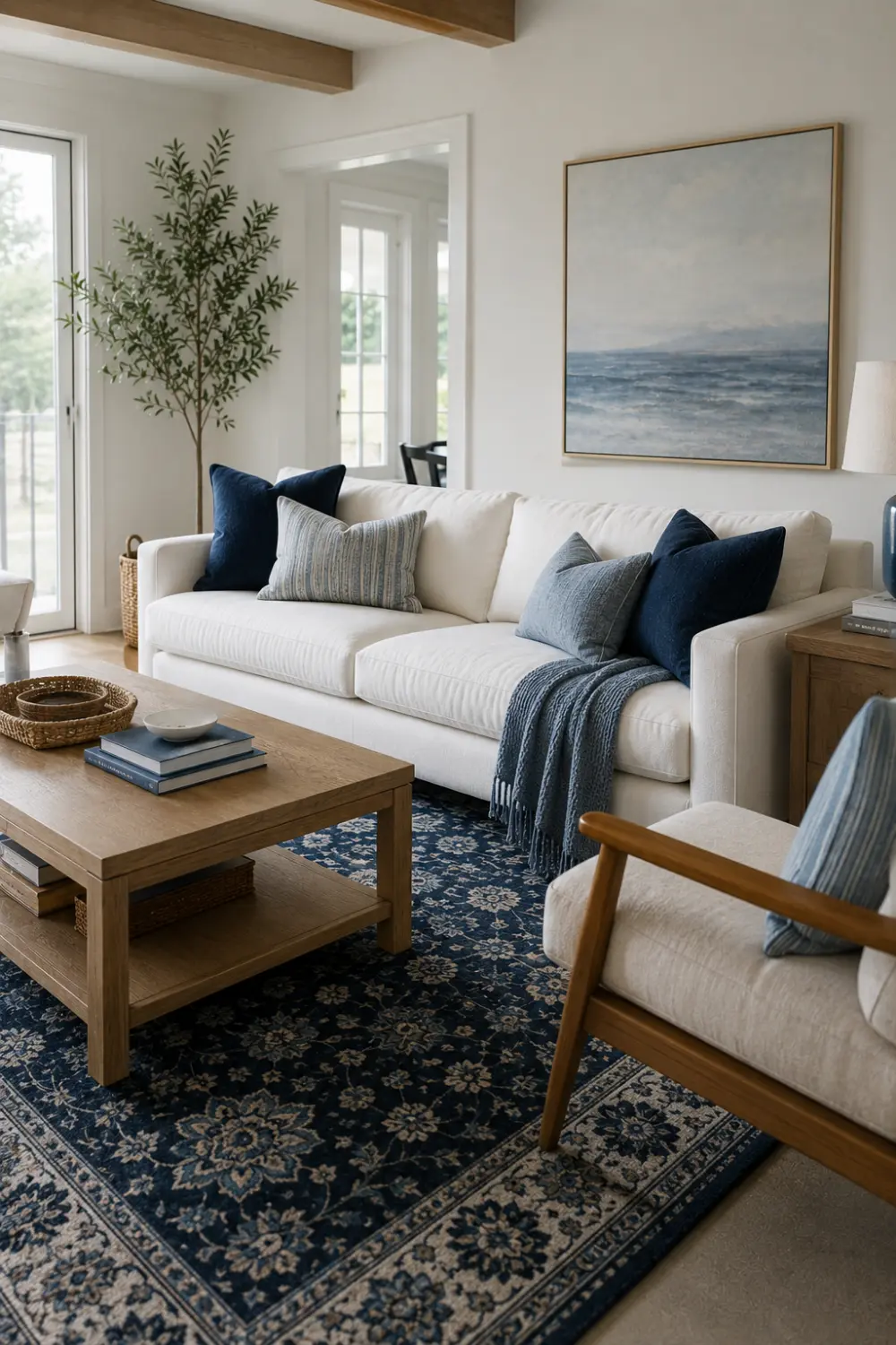 navy soft blue white couch