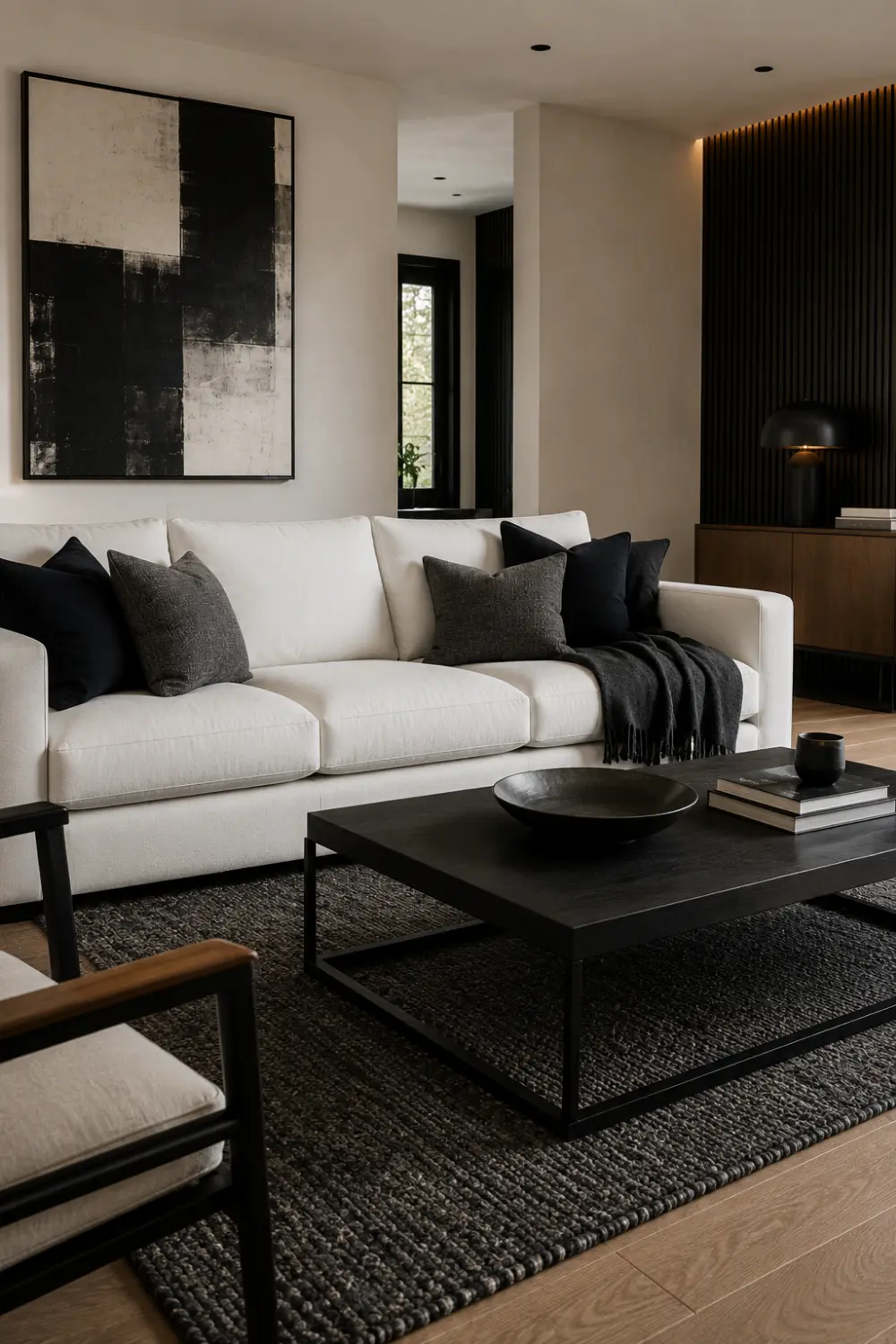 black charcoal white couch