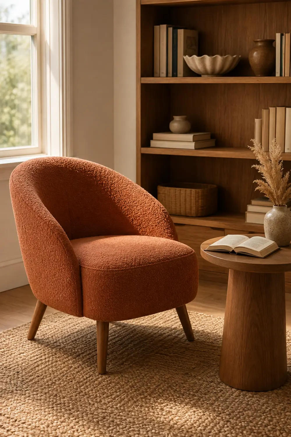 living room reading nook bookshelf corner